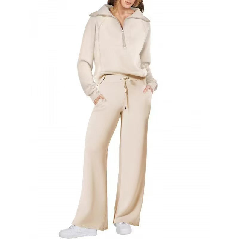 Oversized Half Zip Sweatshirt Wide Leg Track Pants Casual Suit Women
