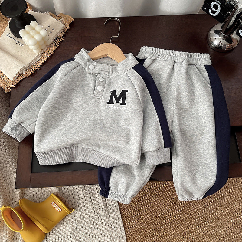 Boys' Color Matching Letters Sweater Suit