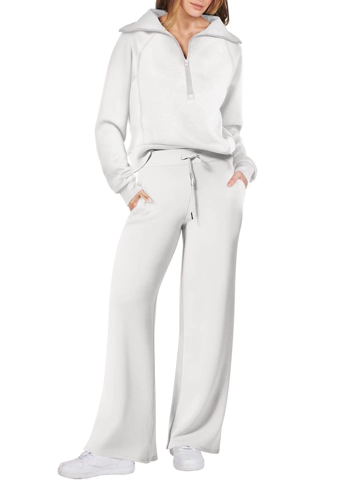Oversized Half Zip Sweatshirt Wide Leg Track Pants Casual Suit Women
