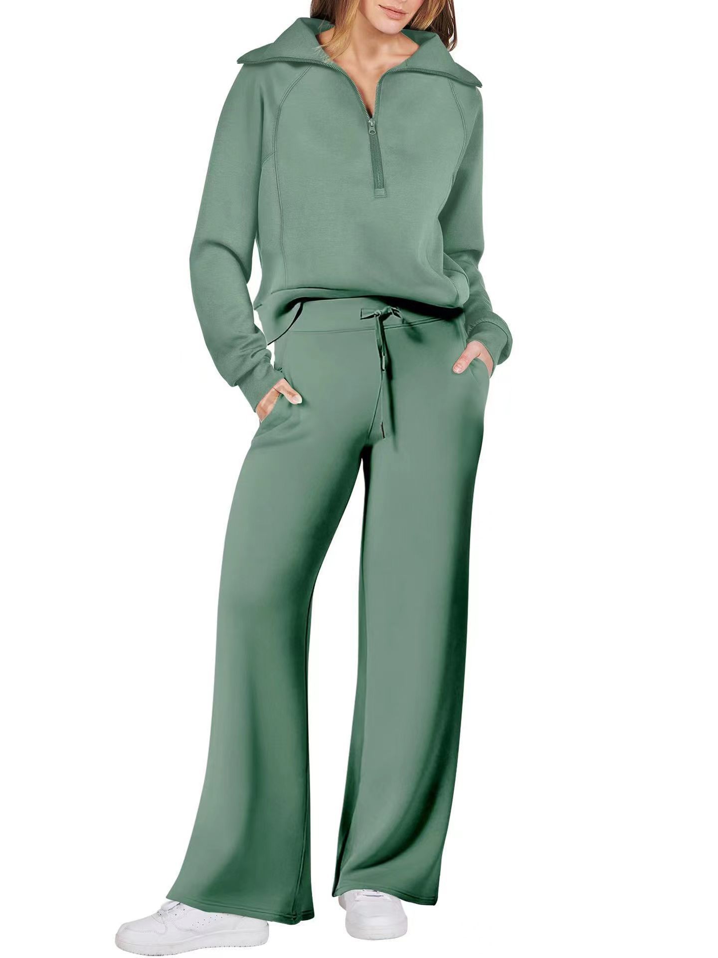 Oversized Half Zip Sweatshirt Wide Leg Track Pants Casual Suit Women