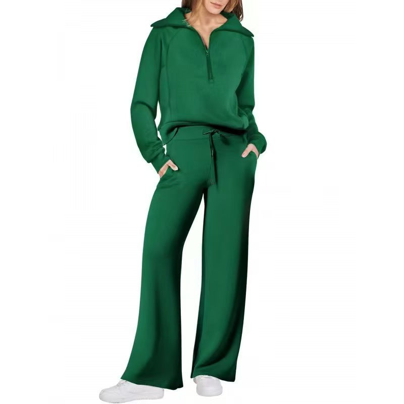 Oversized Half Zip Sweatshirt Wide Leg Track Pants Casual Suit Women