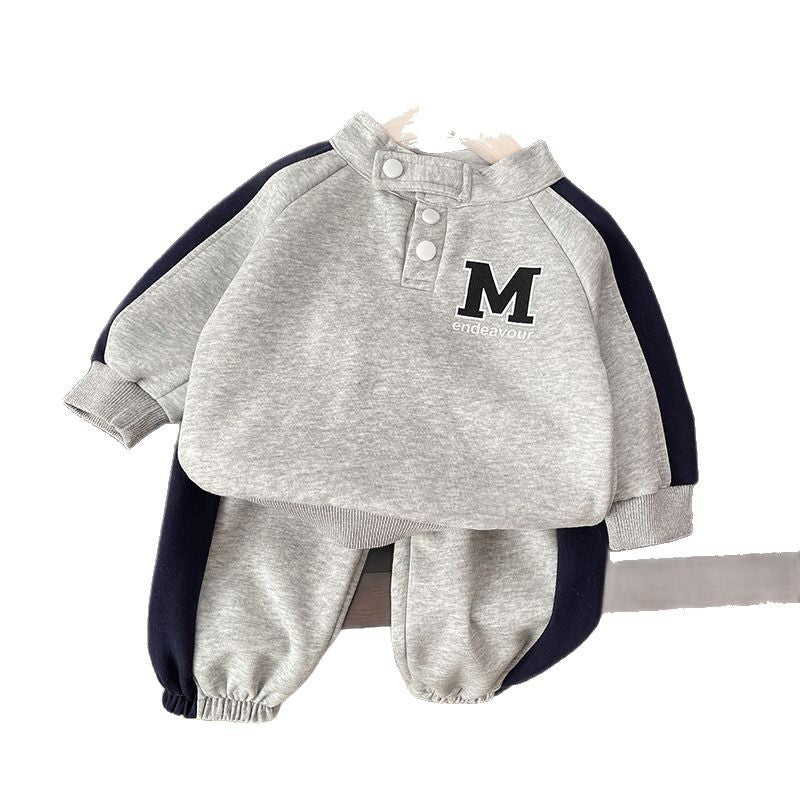 Boys' Color Matching Letters Sweater Suit