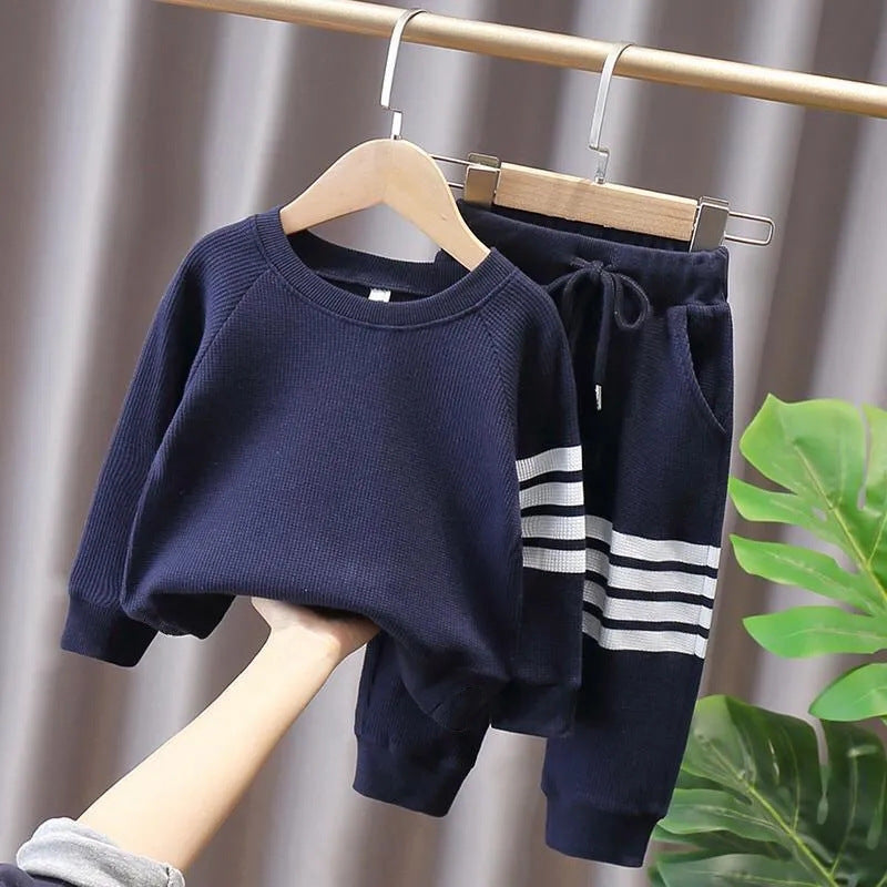 Boys' Waffle Sports Fashion Two-piece Suit
