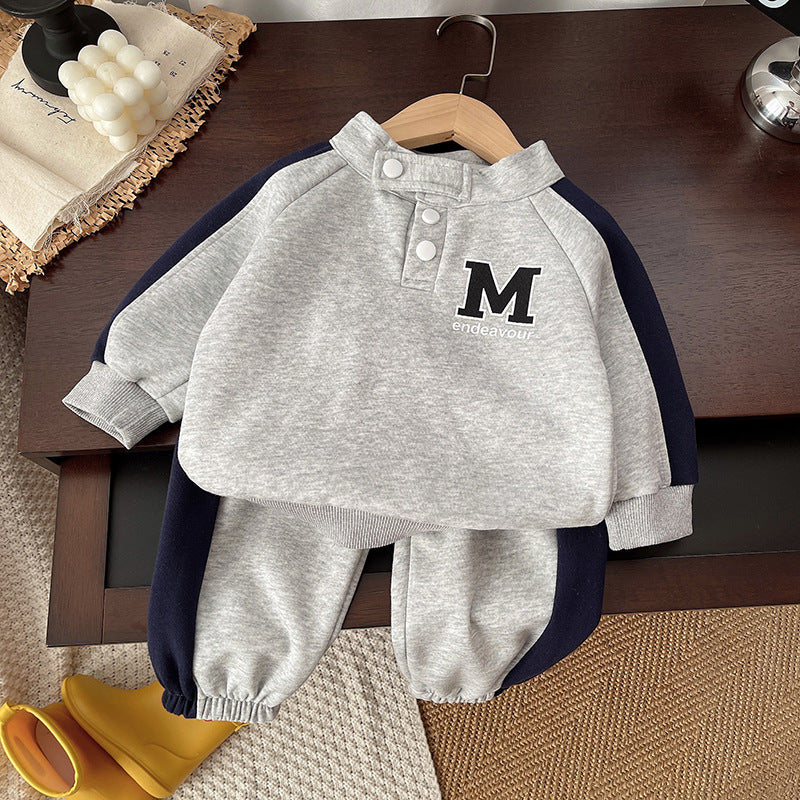 Boys' Color Matching Letters Sweater Suit